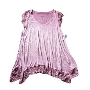 NWT TORRID Plus 2 2X Super Soft Knit Dusty Rose Pink Lace Trim Flutter Sleeves